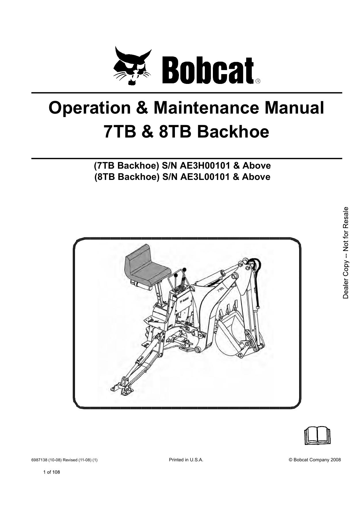 7TB 8TB BACKHOE Operation & Maintenance Manual Bobcat 2